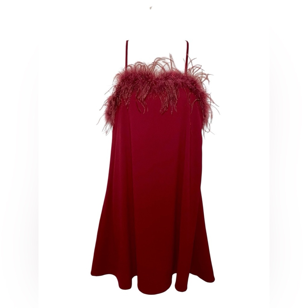Love Riche Burgundy Feather Trim Dress (New / No Tags)